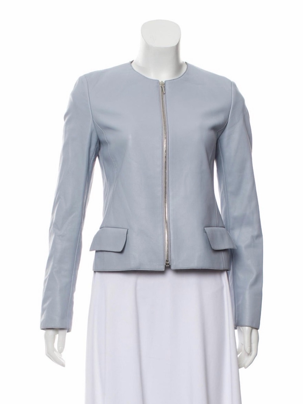 Akris Punto Baby Blue Leather Zip Front Women's Jacket